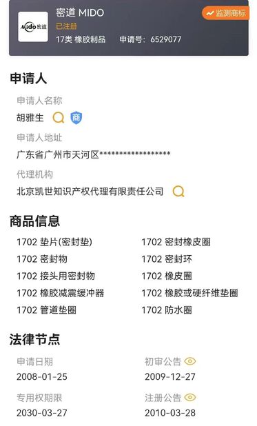 중국 Guangzhou Tianhe Qianjin Midao Oil Seal Firm 인증